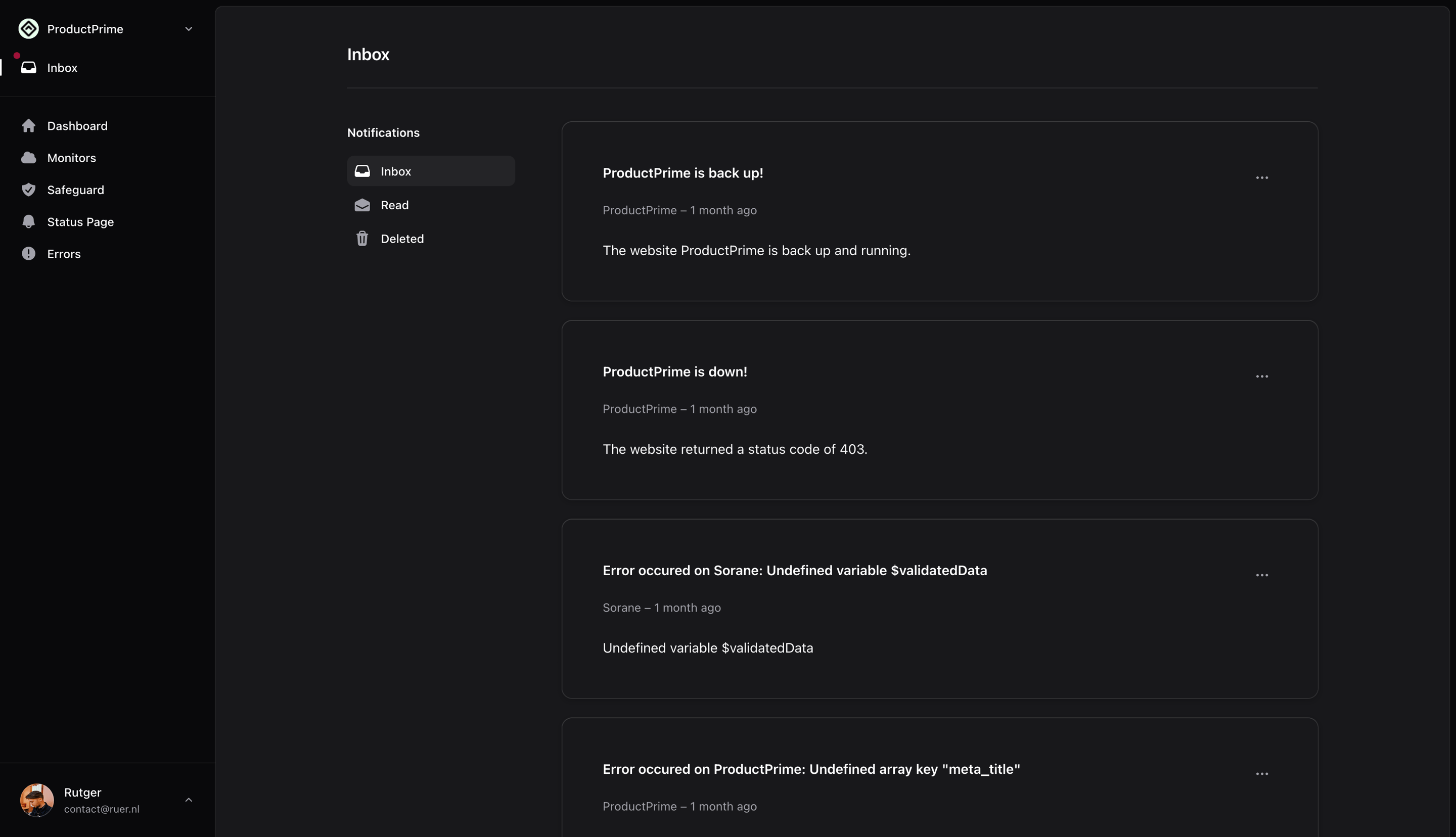 Sorane Get notified when issues happen in your Laravel application screenshot