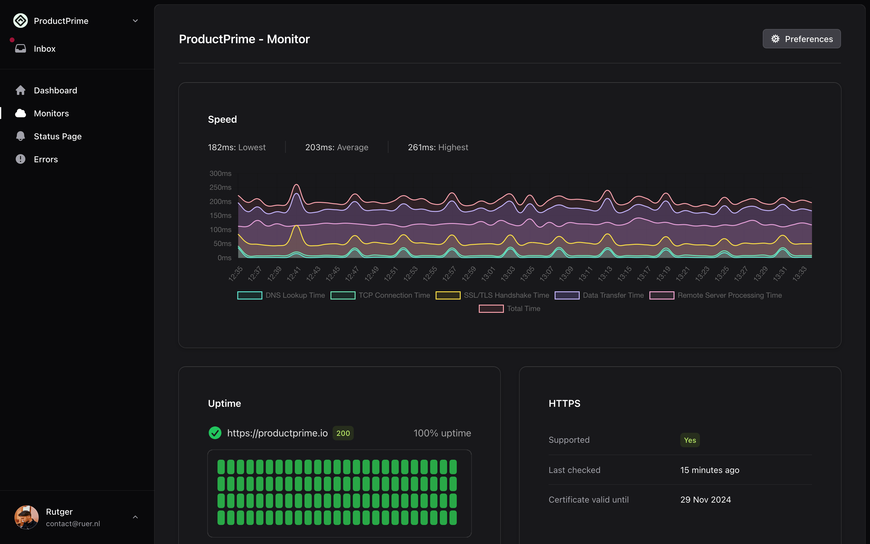 Sorane Website monitoring for Laravel screenshot